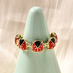 Настоящее золото 16K Латунные эмалевые регулируемые открытые манжеты для женщин, без кадмия и без свинца, божья коровка, реальный 16 k позолоченный, реальный 16 k позолоченный, 6.5 мм