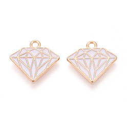 Белый Сплав эмали прелести, очарование ромбовидной формы, золотой свет, белые, 14x14.7x1 мм, отверстие : 1.6 мм