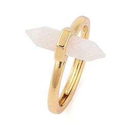 Лунный Камень Регулируемые кольца для женщин с двухконечной шестиугольной призмой из натурального лунного камня, ионное покрытие (IP) латунные кольца, золотые, шестиугольная призма: 17x7.5мм, размер США 6 (16.5 мм)