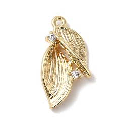 Golden Brass Micro Pave Cubic Zirconia Pendants, Leaf, Golden, 18x9x4mm, Hole: 1mm