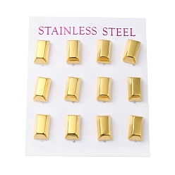 Golden PVD Vacuum Plating 304 Stainless Steel Stud Earring, Rectangle, Golden, 12.5x7mm, 12pcs/set.