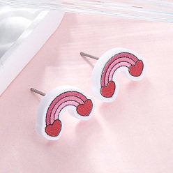 Радуга Деревянные серьги-гвоздики, с 304 гвоздями из нержавеющей стали, платина, радуга, 10x15 мм