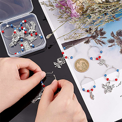 Antique Silver BENECREAT 20Pcs 10 Styles National Flag & Dollar Bills & Eagle & Rose Alloy Dangle Wine Glass Charms with Glass Pearl, Brass Hoop Earrings, Antique Silver, 42~65mm, Pin: 0.8mm, 2pcs/style