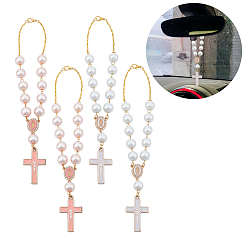 (52) Непрозрачная лаванда 4 шт. 2 стили стеклянные и сплавные эмалевые кресты подвесные украшения, с железной цепью и застежками-карабинами из сплава, для автомобильных подвесных украшений, разноцветные, 130 мм, 2 шт / стиль