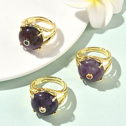 Аметист Открытые кольца манжеты из латуни с микропаве и кубическим цирконием, с естественным аметист, круглые, стойки покрытие, долговечный, золотые, 18 мм