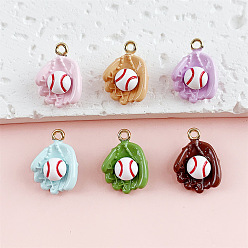 (52) Непрозрачная лаванда Подвески из эмали и сплава, Брелоки в виде мяча для софтбола и перчаток, золотые, разноцветные, 17x13x7 мм, отверстие : 1.5 мм