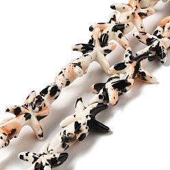 Черный Синтетические бусины, окрашенные в бирюзовый цвет, эффект впрыска топлива, морская звезда, чёрные, 13.5~14x14~15x5 мм, отверстие : 1.5 мм, около 35~37 шт / нитка, 14.17''~14.96'' (36~38 см)