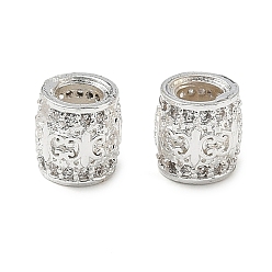 Silver Rack Plating Brass Micro Pave Clear Cubic Zirconia European Beads, Large Hole Beads, Long-Lasting Plated, Lead Free & Cadmium Free, Column, Silver, 7.5x7.5mm, Hole: 4.3mm