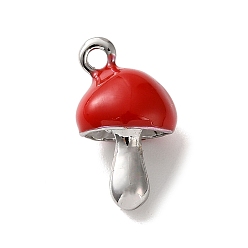 Rouge Pendentifs en émail , charmes de champignons, platine, rouge, 15x8x7mm, Trou: 1.6mm