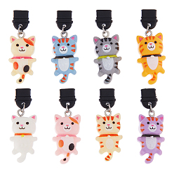 (52) Непрозрачная лаванда 8шт пластиковые мобильные пылезащитные заглушки, с подвесками в форме кошек из смолы, разноцветные, 40 мм, 8 шт / комплект