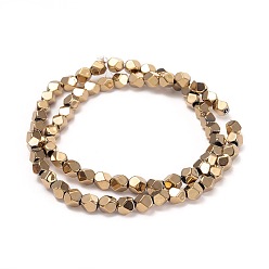 Light Gold Plated Electroplate Non-magnetic Synthetic Hematite Beads Strands, Polygon, Light Gold Plated, 5.5~6x5.5~6mm, Hole: 1.6mm, about 69pcs/strand, 15.3 inch(39cm)