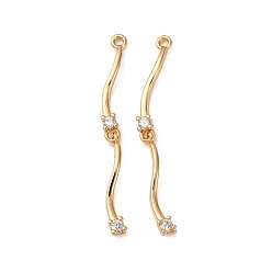 Настоящее золото 18K Латунные микропаве прозрачные подвески с фианитом, без кадмия, без никеля и без свинца, реальный 18 k позолоченный, 35x3.5x2.5 мм, отверстие : 1.2 мм