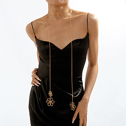 Цветок Длинные ожерелья-лариаты из сплава в стиле панк для женщин, золотые, цветок, 64.96 дюйм (165 см)