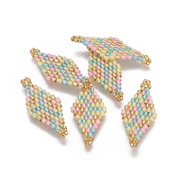 Bisque MIYUKI & TOHO Handmade Japanese Seed Beads Links, Loom Pattern, Rhombus, Bisque, 32.5~33x12.6~13x1.7~1.8mm, Hole: 1.2~1.4mm