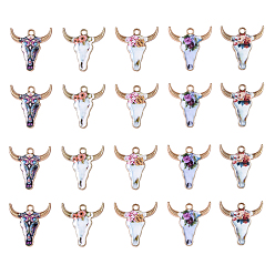 (52) Непрозрачная лаванда 50 шт. 5 подвески из цинкового сплава с эмалью, золотой свет, в форме головы быка с цветочным узором, разноцветные, 22x21x2.5 мм, отверстие : 2 мм, 10 шт / стиль