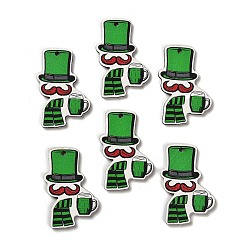 Зеленый Подвески из дерева с тематикой дня святого патрика, зелёные, 45x31x3 мм, отверстие : 1.8 мм
