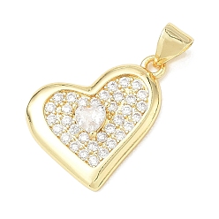 Clear Brass Pave Cubic Zirconia Pendants, Heart Charms, Lead Free & Cadmium Free, Long-Lasting Plated, Rack Plating, Real 18K Gold Plated, Clear, 16x20x3mm, Hole: 5x3.5mm