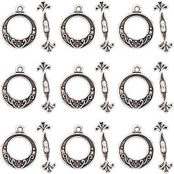 Argent Antique Fermoirs en alliage de style tibétain , sans plomb et sans cadmium, argent antique, anneau: 19.5x16 mm, Trou: 1.5mm, barre: environ 21 mm de long, 60 ensembles / boîte