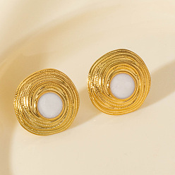 Золотой 304 плоские круглые серьги-гвоздики из нержавеющей стали, с эмалью, золотые, 23x22 мм