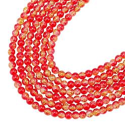 Red Transparent Two Tone Crackle Glass Bead Strands, Round, Red, 8~8.5mm, Hole: 1mm, about 50~52pcs/strand, 14.9 inch~15.7 inch(38~40cm), 6strand/box