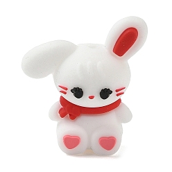 Кролик Силиконовые бусины, белые, фокусные бусы, кролик, 29~29.5x26~26.5x16 мм, отверстие : 2 мм