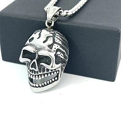 Нержавеющая Сталь Цвет Хип-хоп стиль 304 кулоны-черепа из нержавеющей стали для мужчин, не тускнеет, цвет нержавеющей стали, 23.62 дюйм (60 см)