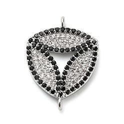 Платина Подвески-соединители из латуни с микропаве из прозрачного и черного кубического циркония, стойки покрытие, долговечный, без свинца и без кадмия, платина, 22x16.5x2 мм, отверстие : 1.4 мм