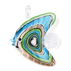 Небесно-голубой Ручной золотой песок Lampwork большие кулоны, рыбы прелести, голубой, 50~54x37.5~42x11.5~13 мм, отверстие : 5.5~6x6~6.5 мм