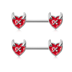 Сердце Хэллоуин 304 эмалированные кольца для сосков из нержавеющей стали, цвет нержавеющей стали, красные, сердце, 14 мм, штифты : 1.6 мм
