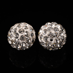 Crystal Pave Disco Ball Beads, Polymer Clay Rhinestone Beads, Grade A, Round, Crystal, PP14(2~2.1mm), 10mm, Hole: 1.0~1.2mm