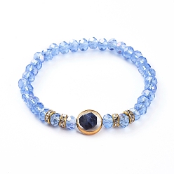 Sodalith Stretch-Armbänder aus natürlichem Sodalith-Edelstein, mit galvanischen Glasperlen und Messing-Strass-Distanzperlen, 2-1/8 Zoll (54.5 mm)