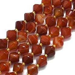 Red Agate Бусины из натурального полосатого агата, граненые, двухконусные, 10~10.5x10~10.5 мм, отверстие : 1 мм, около 30~32 шт / нитка, 15.16~15.35'' (38.5~39 см)