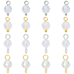 Platinum & Golden 16Pcs 4 Styles Natural Quartz Crystal Charms with April Birthstone Connector Charms, with Brass Findings, Round Charms, Platinum & Golden, 11~14mm, Hole: 2~3mm, 4pcs/style