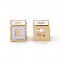 Letter K Стойки покрытие латунь эмаль бисер, без кадмия, без никеля и без свинца, реальный 18 k позолоченный, куб с письмом, серый, letter.k, 6x6x6 мм, отверстие : 2.5 мм