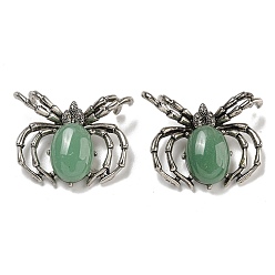 Зеленый Авантюрин Естественный зеленый авантюрин подвески, прелести паука, с реечной накладкой из латуни с фурнитурой под античное серебро, без кадмия и без свинца, 36x36x7.5 мм, отверстие : 3x5.5 мм