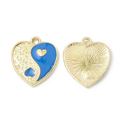 Dodger Blue Alloy Enamel Pendants, Heart with Yin Yang Charm, Golden, Dodger Blue, 17x15x1.6mm, Hole: 1.8mm