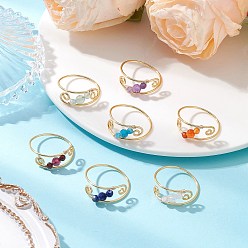 Золотой 7шт. медная проволока, обернутая драгоценными камнями, ограненные круглые бусины, кольца для женщин, золотые, 9 мм, внутренний диаметр: 20 мм