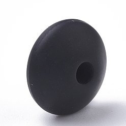 Black Food Grade Eco-Friendly Silicone Beads, Chewing Beads For Teethers, DIY Nursing Necklaces Making, Rondelle, Black, 12x6~7mm, Hole: 2mm
