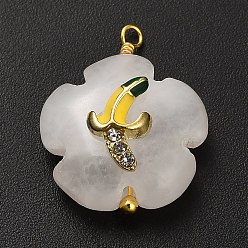 Banana Natural Quartz Crystal Pendants, Flower Charms with Brass Pave Cubic Zirconia Enamel Fruit Findings, Golden, Banana, 21x17x9mm, Hole: 1.8mm