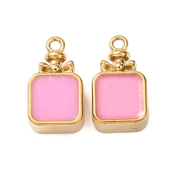 Pink 304 подвески из нержавеющей стали, с эмалью, ионное покрытие (ip), реальный 18 k позолоченный, Подвески для флаконов духов, розовые, 18x10.5x6.5 мм, отверстие : 2 мм