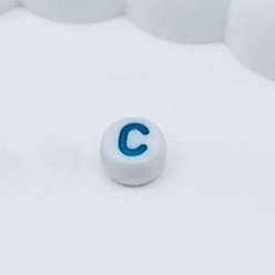 Letter C Непрозрачные акриловые бусины, плоско-круглые, белые, буква С, 7x4 мм