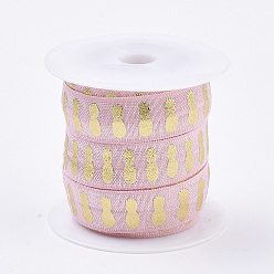 Pink Flat Elastic Cord, Pineapple Pattern, Pink, 15~16x1mm, about 3.28 yards(3m)/roll