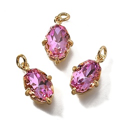 Орхидея Латунь прелести, овальные, со стеклом и петлей, долгоиграющий, без свинца и без кадмия, реальный 18 k позолоченный, граненые, сиреневые, 13.5x8.5x4.5 мм, отверстие : 2 мм