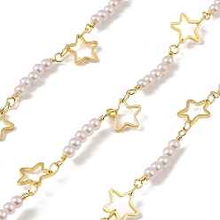 Настоящее золото 18K Латунные цепные цепи, с ABS имитации жемчуга, несварные, без кадмия, без никеля и без свинца, с катушкой, звезда, реальный 18 k позолоченный, 8.5x8.5x0.8 мм, около 32.81 футов (10 м) / рулон