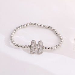 Letter M Женские браслеты из латуни с микропаве из прозрачных кубических цирконий, буквы, платина, Буква М, 6.69 дюйм (17 см)