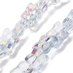 Light Blue Transparent Glass Beads Strands, Clover, AB Color Plated, Half Plated, Light Blue, 13x11x5mm, Hole: 1mm, about 65pcs/strand, 21.65''(55cm)