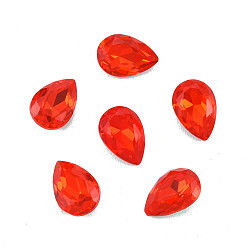 Siam K9 Glass Rhinestone Cabochons, Pointed Back & Back Plated, Faceted, Teardrop, Siam, 10x7x3.7mm