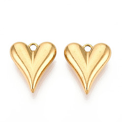 Настоящее золото 18K 304 прелести нержавеющей стали, ионное покрытие (ip), шарма сердца, реальный 18 k позолоченный, 13.5x11.3x3.5 мм, отверстие : 1.4 мм