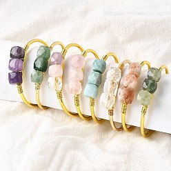 Смешанные камни Браслеты-манжеты из натуральных смешанных камней для женщин, квадратный, с золотой медной проволокой, внутренний диаметр: 2-1/4x1-1/2 дюйм (5.55x3.8 см)