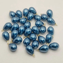 Steel Blue ABS Plastic Imitation Pearl Pendants, with Metal Findings, Teardrop Charm, Steel Blue, 14x10mm